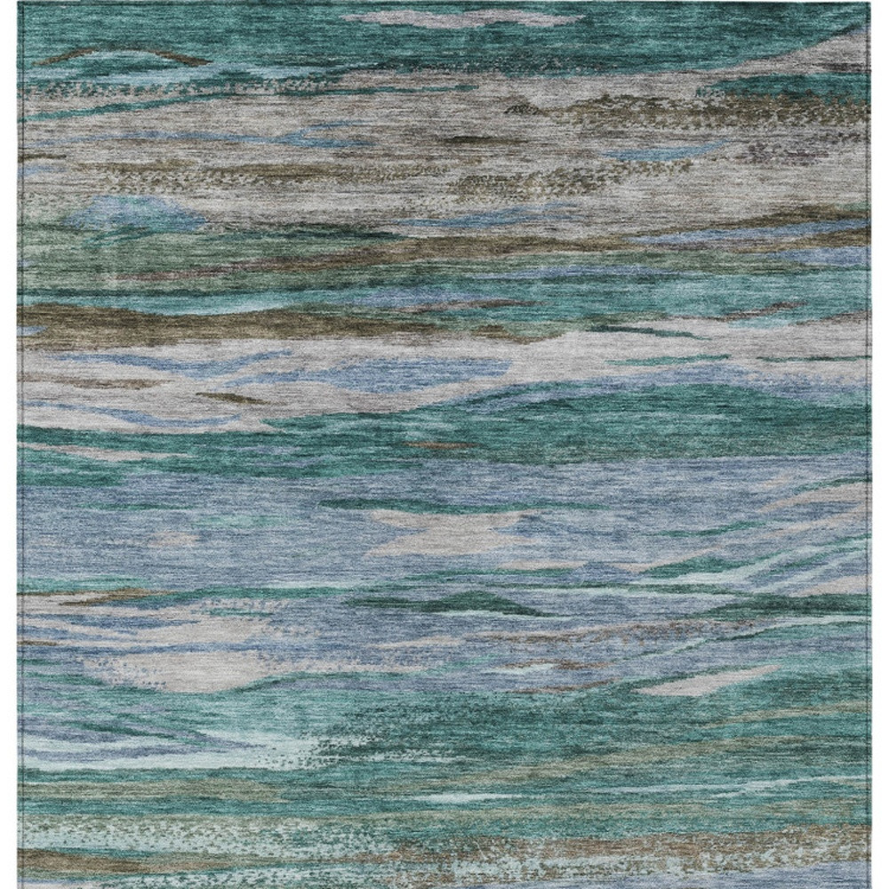 626336 9 x 12 ft. Teal Blue Khaki & Taupe Abstract Washable Transitional Indoor & Outdoor Rectangle Area Rug