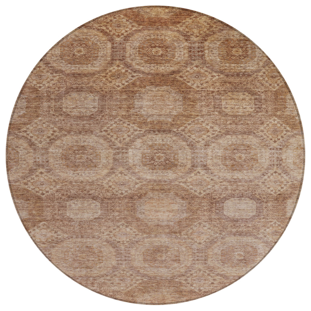 626070 8 ft. Copper & Rust Medallion Washable Transitional Indoor & Outdoor Round Area Rug