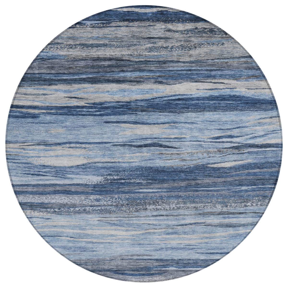 626316 8 ft. Blue, Gray & Silver Abstract Washable Transitional Indoor & Outdoor Round Area Rug