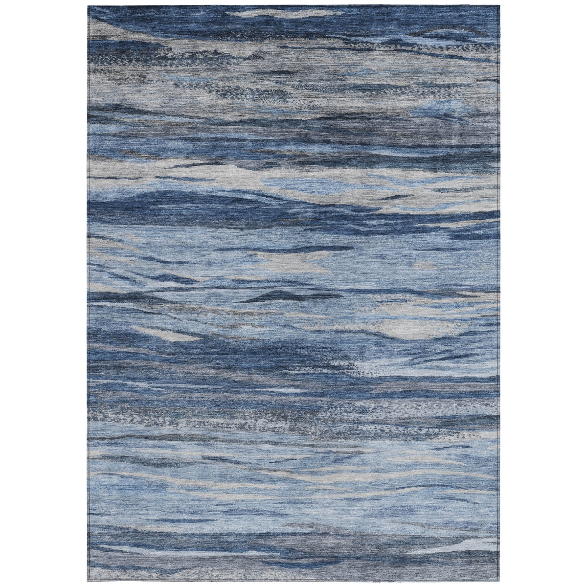 626314 3 x 5 ft. Blue, Gray & Silver Abstract Washable Transitional Indoor & Outdoor Rectangle Area Rug