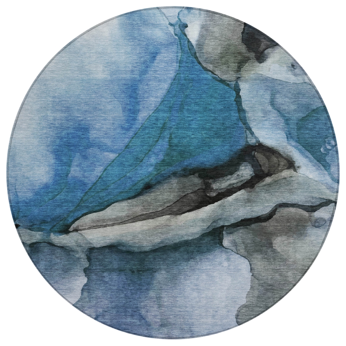 626466 8 ft. Blue & Gray Abstract Washable Transitional Indoor & Outdoor Round Area Rug