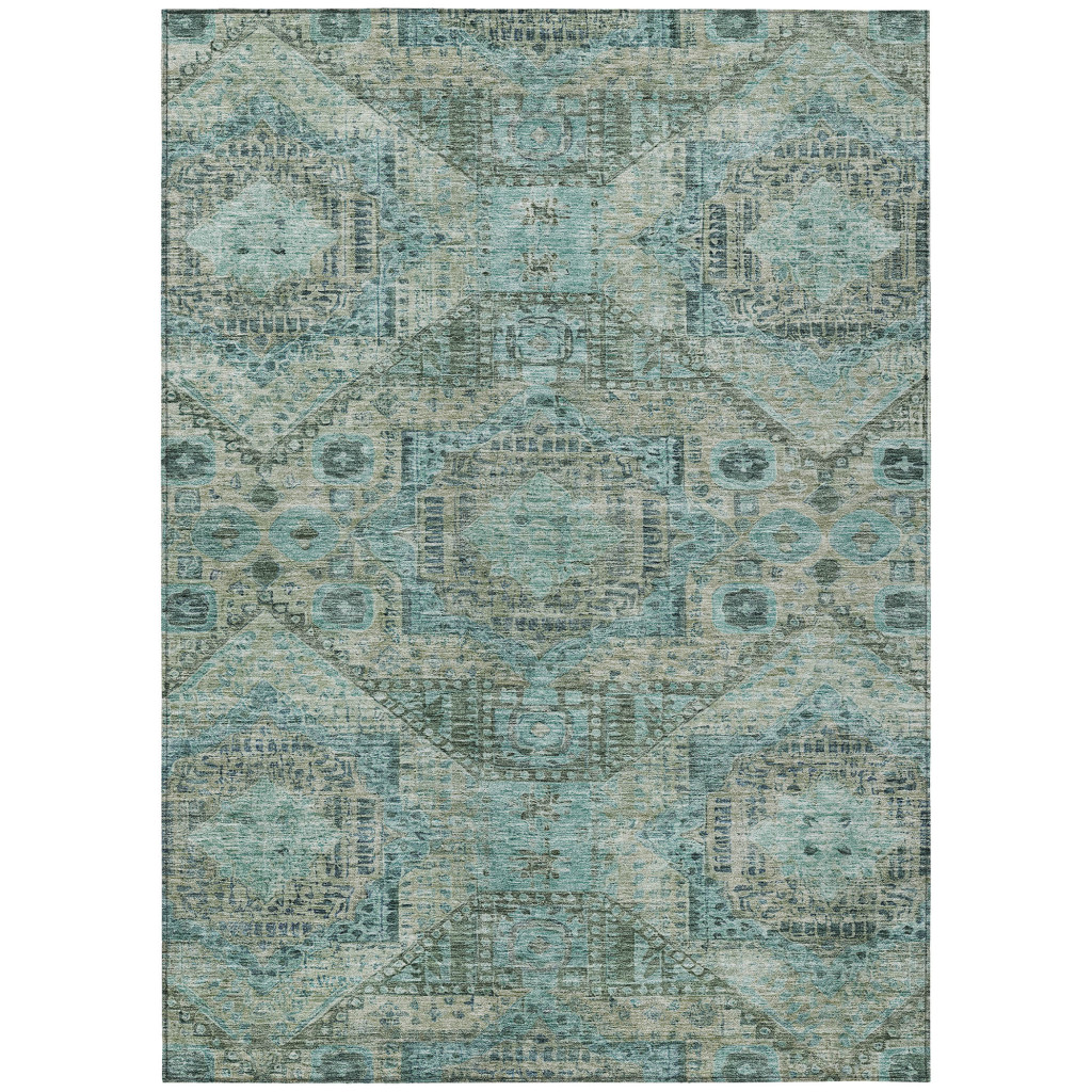 626187 10 x 14 ft. Sage & Teal Blue Moroccan Washable Traditional Indoor & Outdoor Rectangle Area Rug