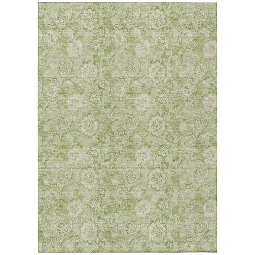 626625 5 x 8 ft. Sage & Mint Green Floral Washable Transitional Indoor & Outdoor Rectangle Area Rug