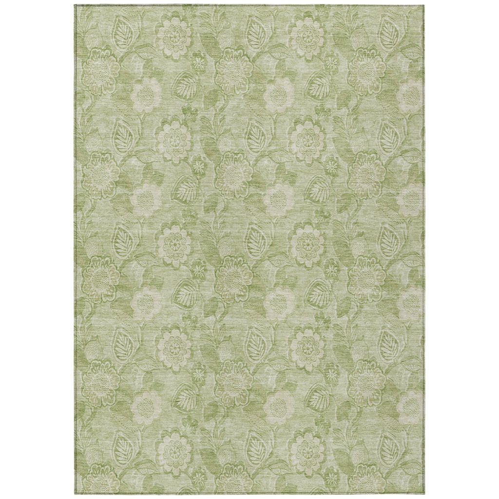 626628 9 x 12 ft. Sage & Mint Green Floral Washable Transitional Indoor & Outdoor Rectangle Area Rug