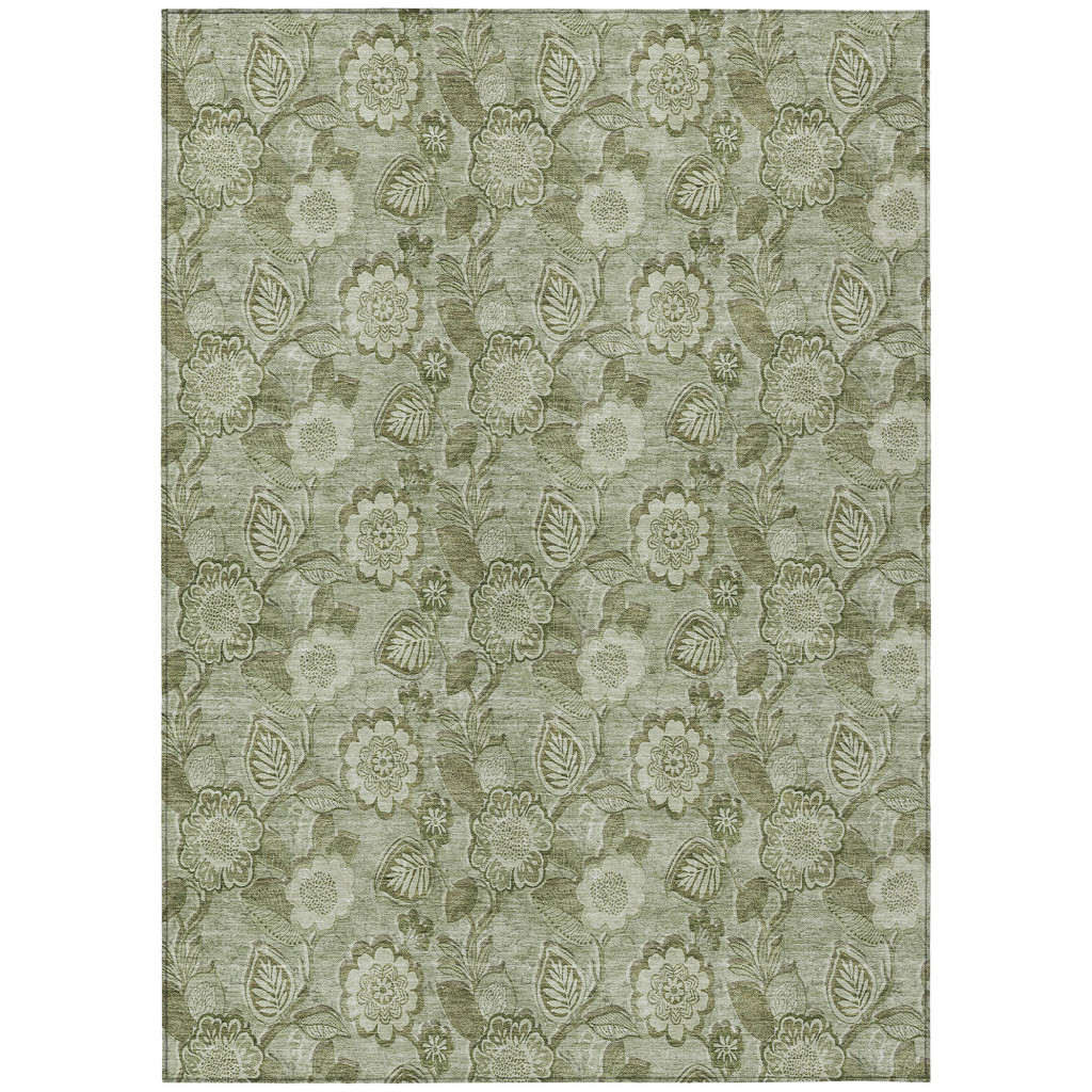 626587 10 x 14 ft. Artichoke Green & Fern Green Floral Washable Transitional Indoor & Outdoor Rectangle Area Rug
