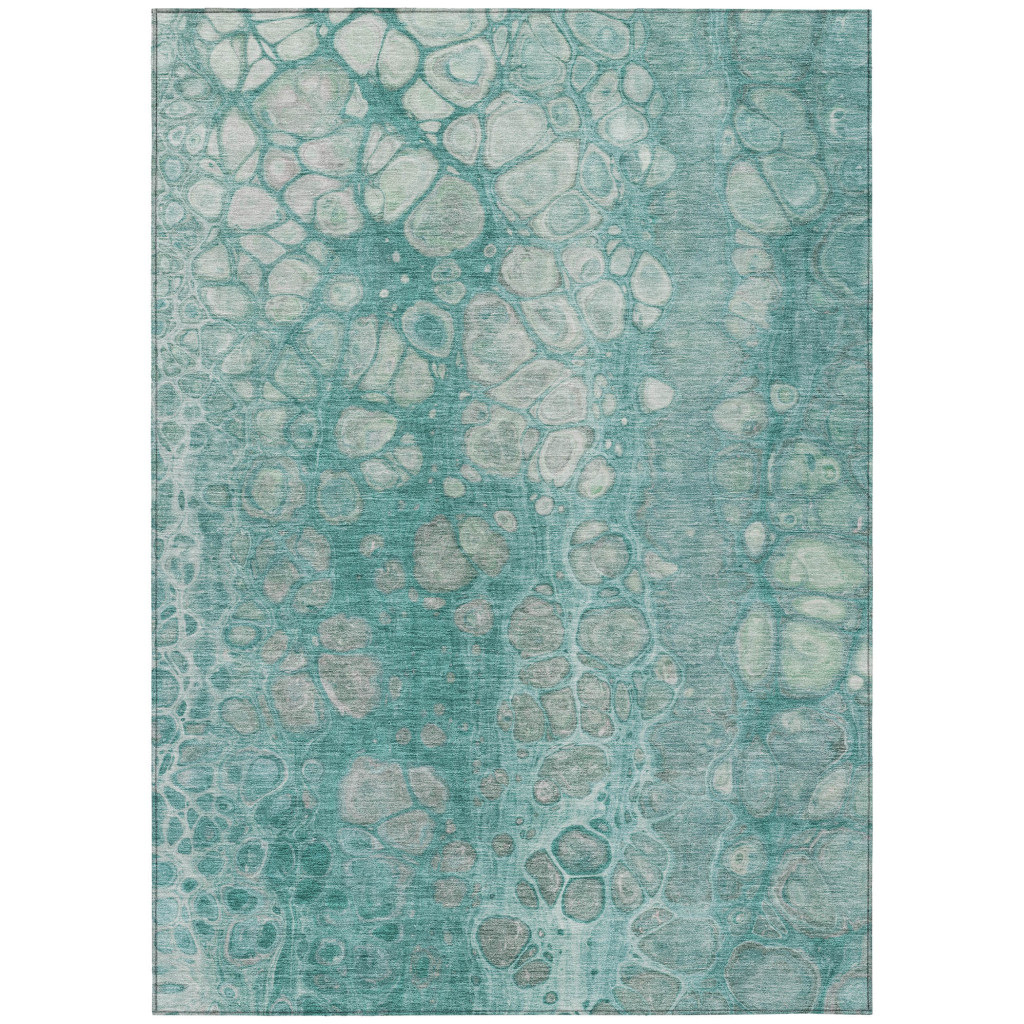 626653 10 x 14 ft. Aqua & Silver Abstract Washable Transitional Indoor & Outdoor Rectangle Area Rug