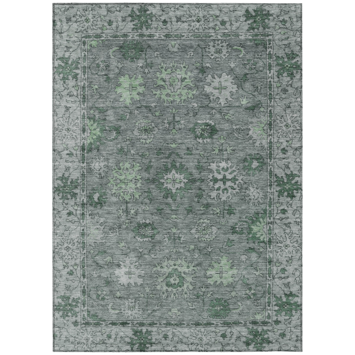 630234 8 x 10 ft. Artichoke Green & Gray Floral Washable Traditional Indoor & Outdoor Rectangle Area Rug