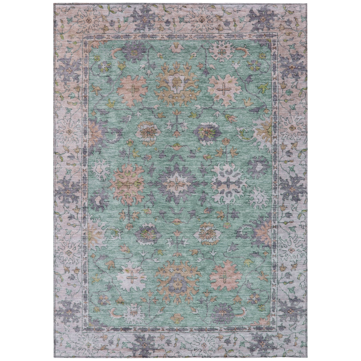 630270 8 x 10 ft. Mint Green Peach & Pale Aqua Floral Washable Traditional Indoor & Outdoor Rectangle Area Rug