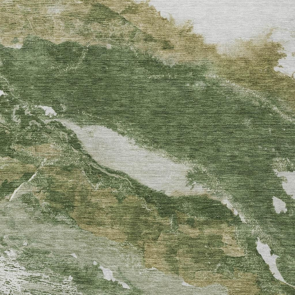 630339 3 x 5 ft. Green & Silver Abstract Washable Transitional Indoor & Outdoor Rectangle Area Rug