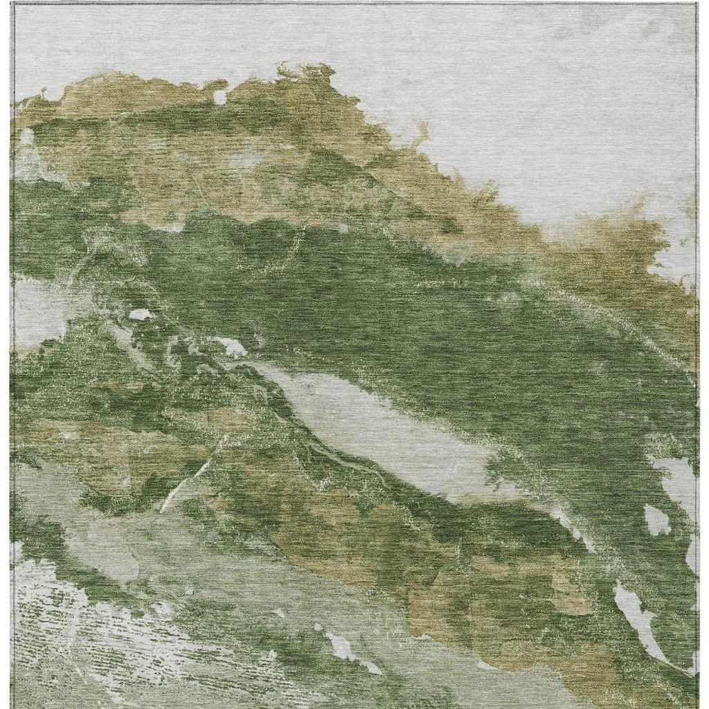 630344 10 x 14 ft. Green & Silver Abstract Washable Transitional Indoor & Outdoor Rectangle Area Rug