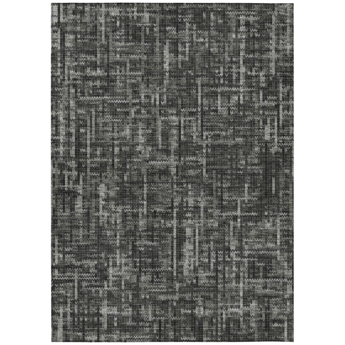 636555 9 x 12 ft. Charcoal & Ivory Striped Washable Transitional Indoor & Outdoor Rectangle Area Rug