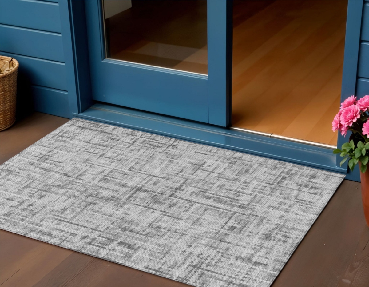 636557 3 x 5 ft. Gray & Ivory Striped Washable Transitional Indoor & Outdoor Rectangle Area Rug