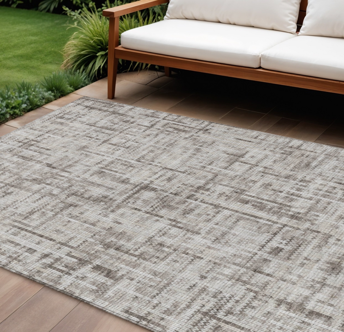 636573 9 x 12 ft. Taupe & Ivory Striped Washable Transitional Indoor & Outdoor Rectangle Area Rug