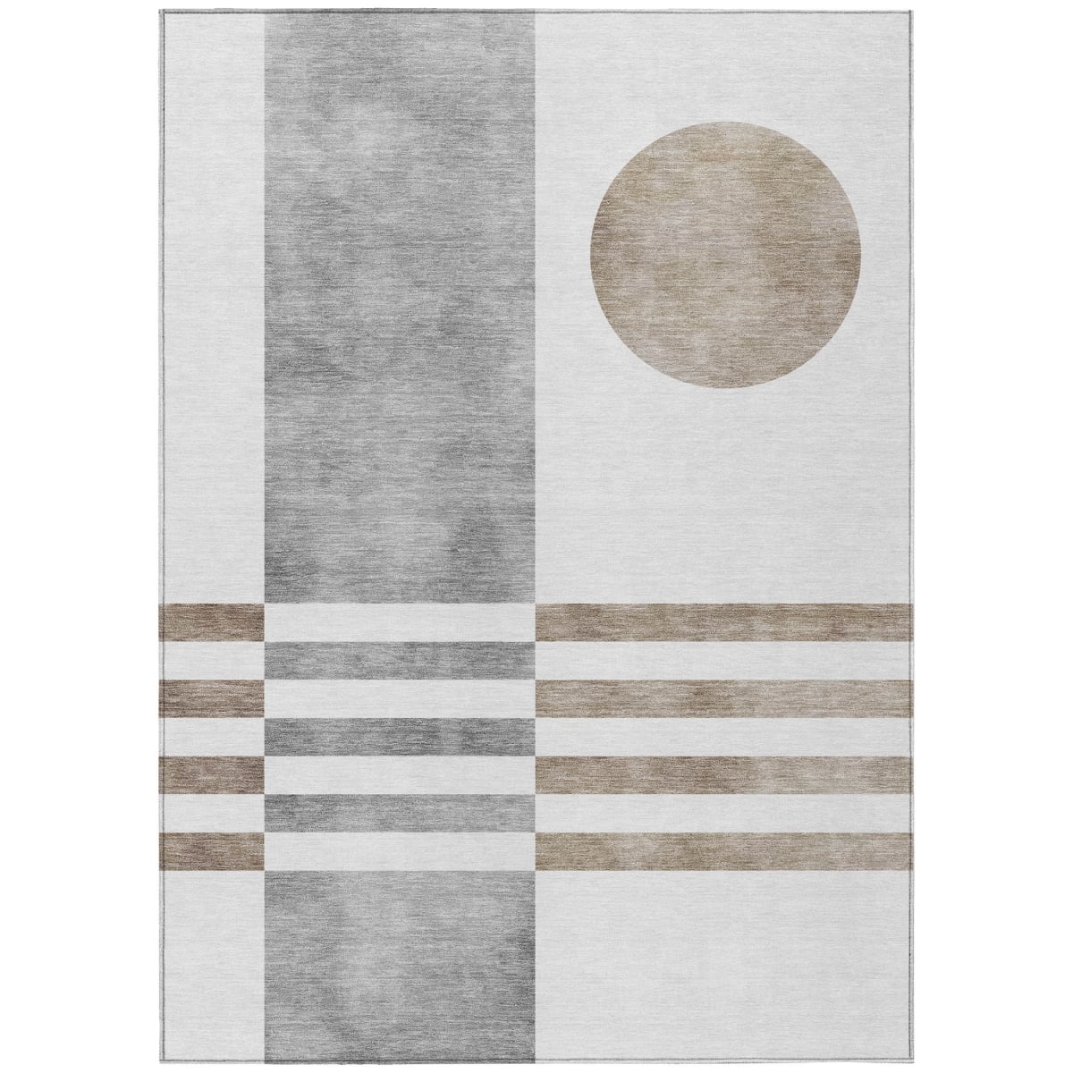 636594 5 x 8 ft. Ivory & Gray Geometric Washable Transitional Indoor & Outdoor Rectangle Area Rug