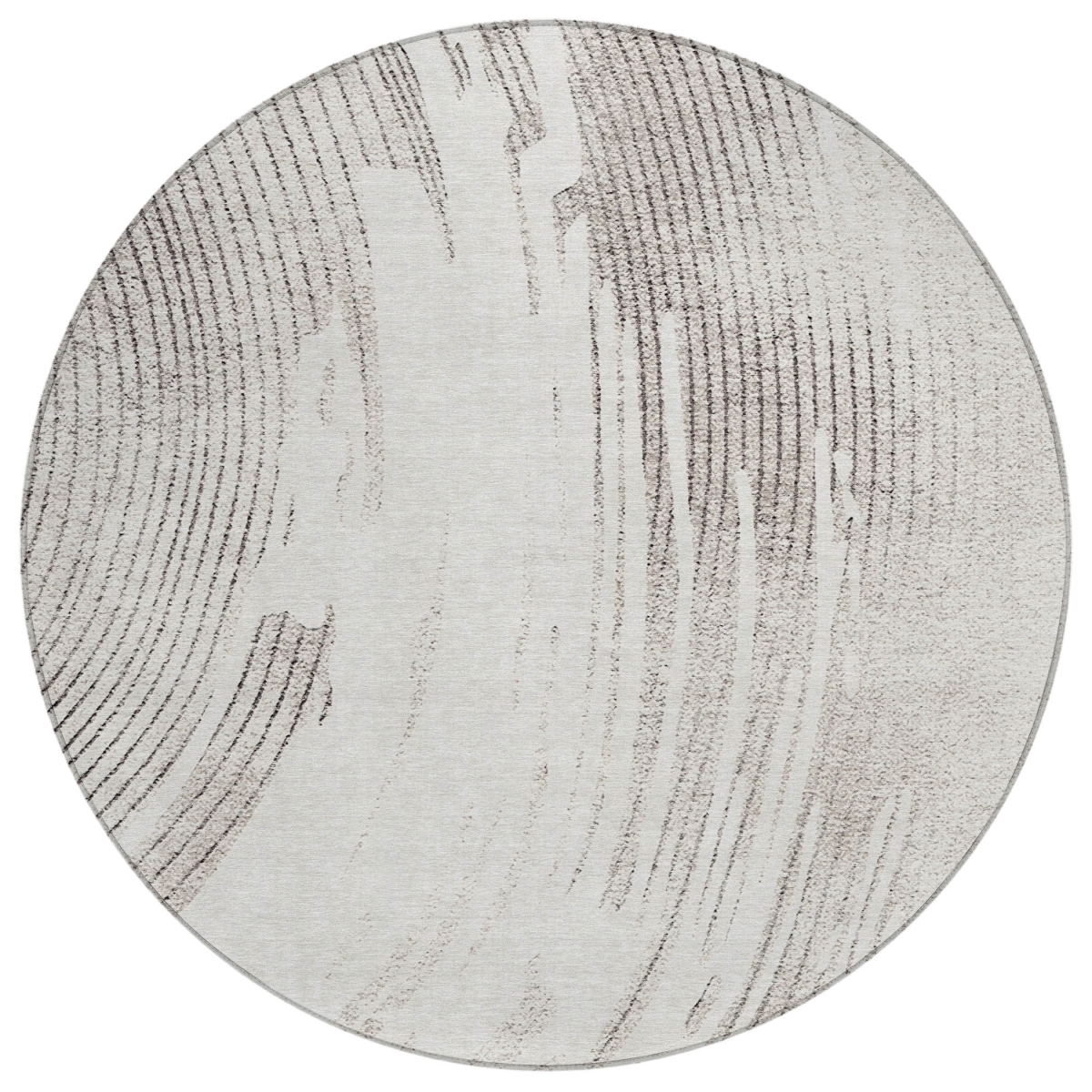 636673 8 ft. Ivory & Gray Abstract Washable Transitional Indoor & Outdoor Round Area Rug