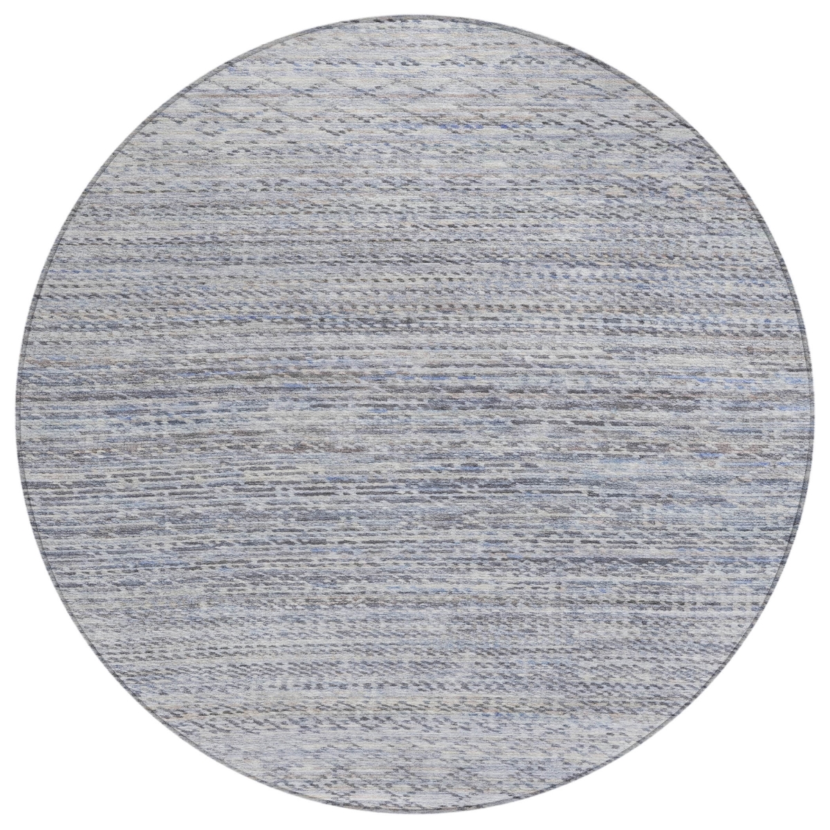 637208 8 ft. Sky Blue & Ivory Striped Washable Transitional Indoor & Outdoor Round Area Rug