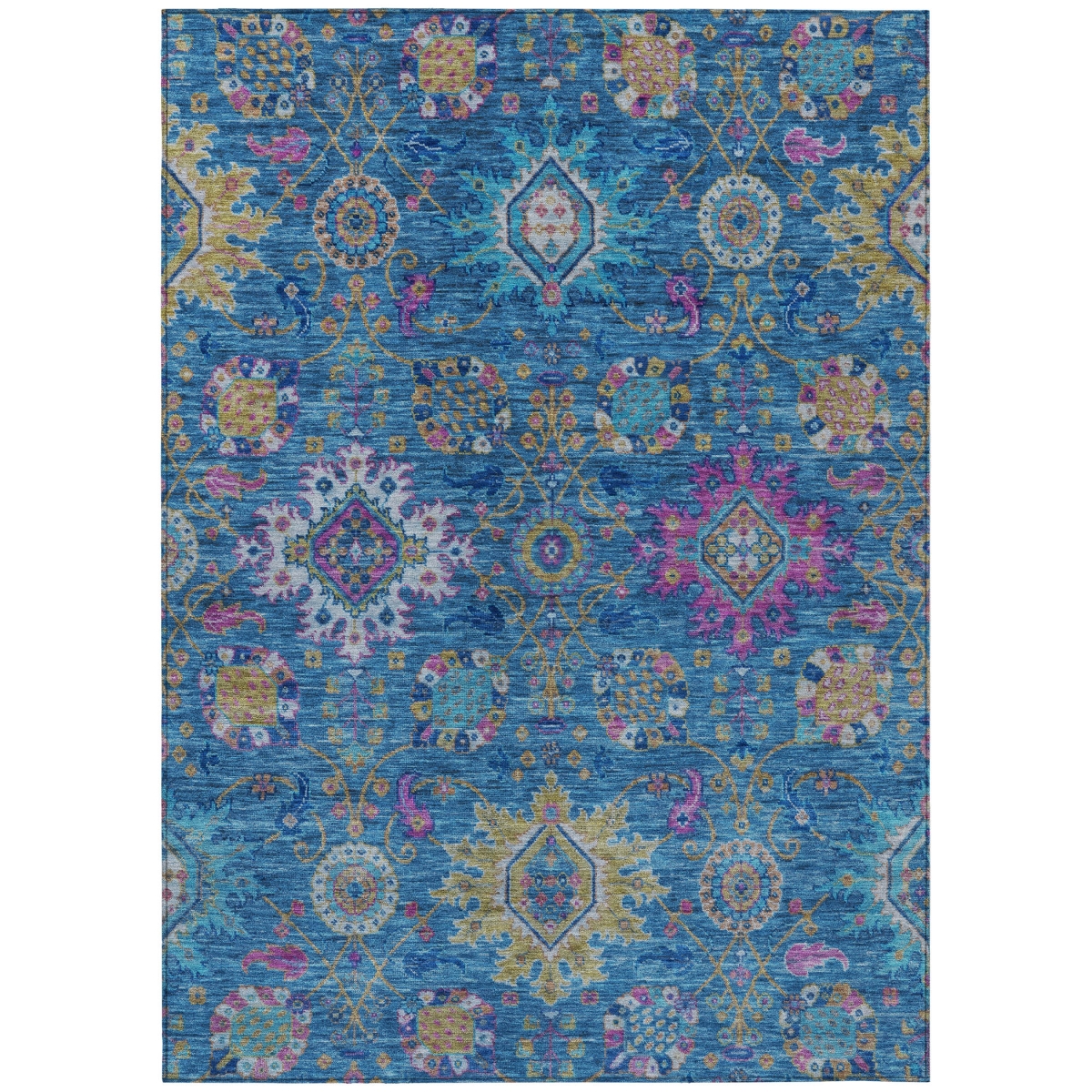 637228 9 x 12 ft. Blue Gold & Pink Medallion Washable Traditional Indoor & Outdoor Rectangle Area Rug