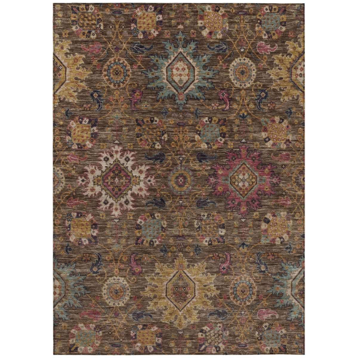 637233 8 x 10 ft. Chocolate Gold & Teal Blue Medallion Washable Traditional Indoor & Outdoor Rectangle Area Rug