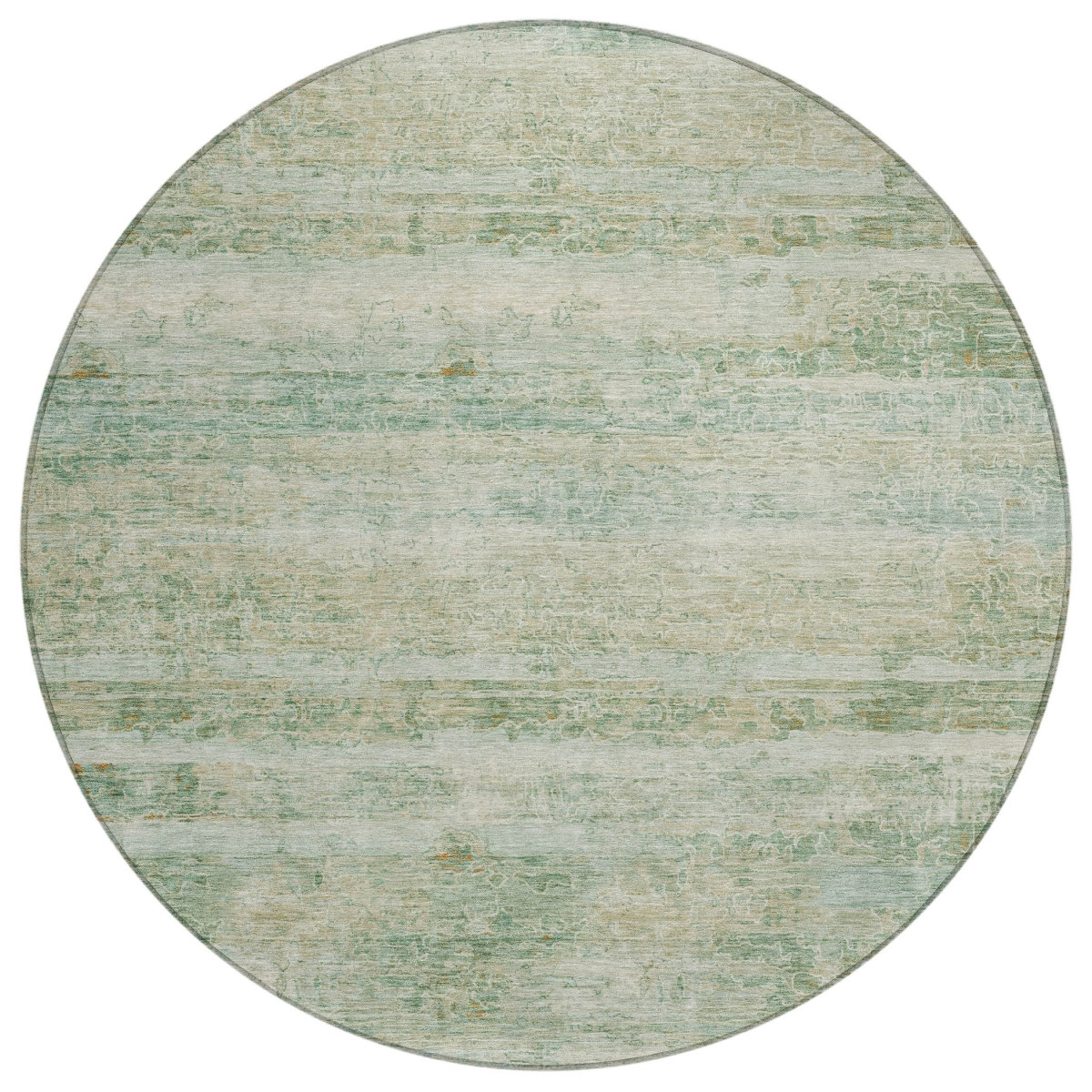 637310 8 ft. Green & Ivory Striped Washable Transitional Indoor & Outdoor Round Area Rug