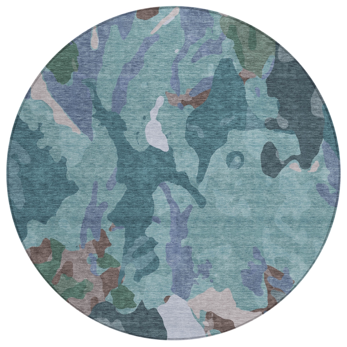 637502 8 ft. Teal, Blue & Beige - Pale Aqua Abstract Washable Transitional Indoor & Outdoor Round Area Rug