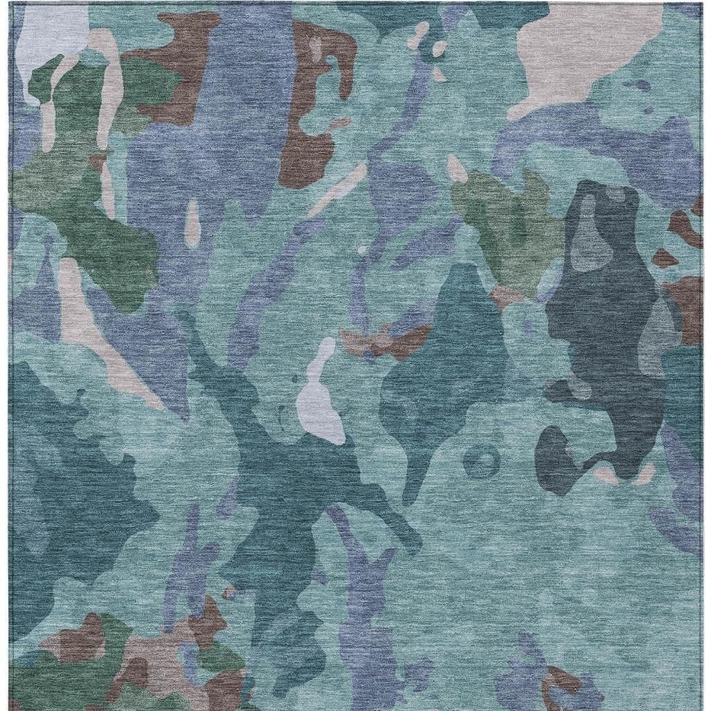637504 9 x 12 ft. Teal, Blue & Beige - Pale Aqua Abstract Washable Transitional Indoor & Outdoor Rectangle Area Rug
