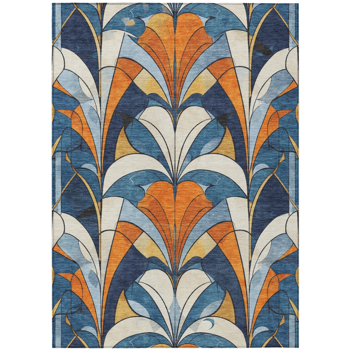 637877 8 x 10 ft. Blue Orange & Ivory Geometric Washable Transitional Indoor & Outdoor Rectangle Area Rug