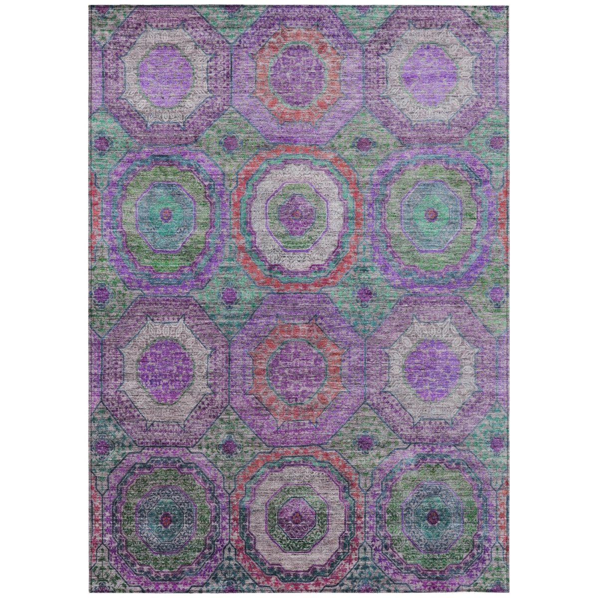 630206 10 x 14 ft. Purple Teal, Blue & Lime Green Geometric Washable Transitional Indoor & Outdoor Rectangle Area Rug