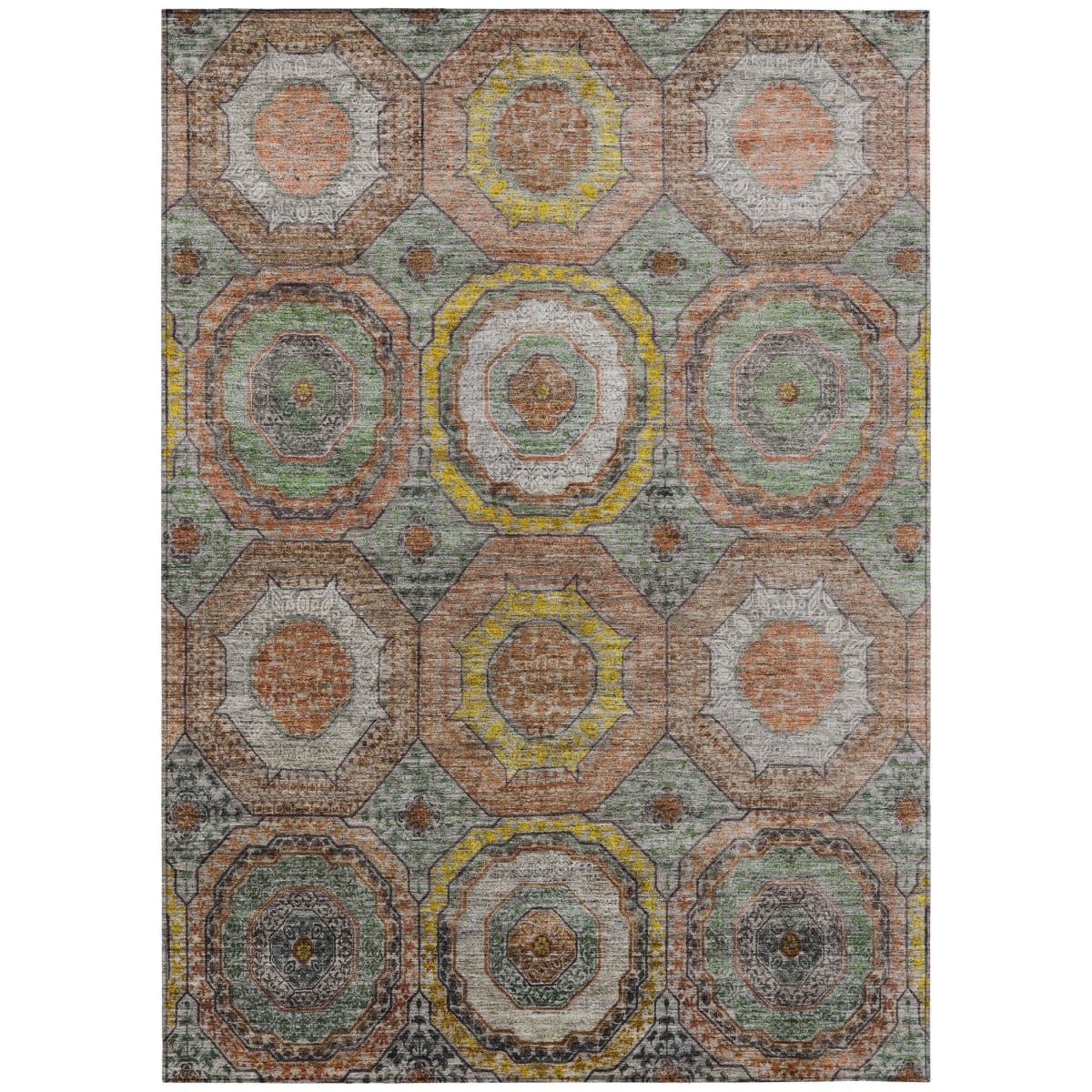 630214 5 x 8 ft. Sage, Copper & Gold Geometric Washable Transitional Indoor & Outdoor Rectangle Area Rug