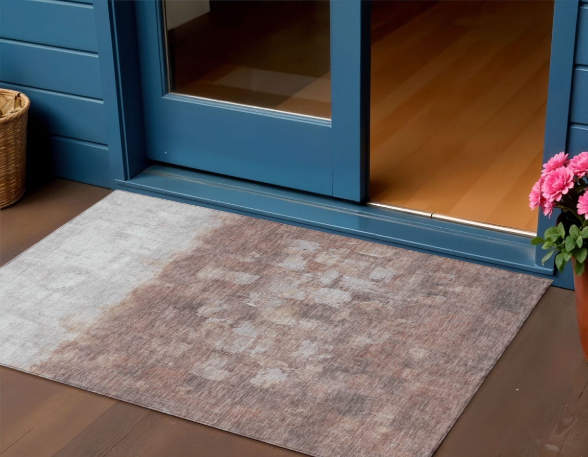 632083 3 x 5 ft. Rust & Silver Abstract Washable Transitional Indoor & Outdoor Rectangle Area Rug