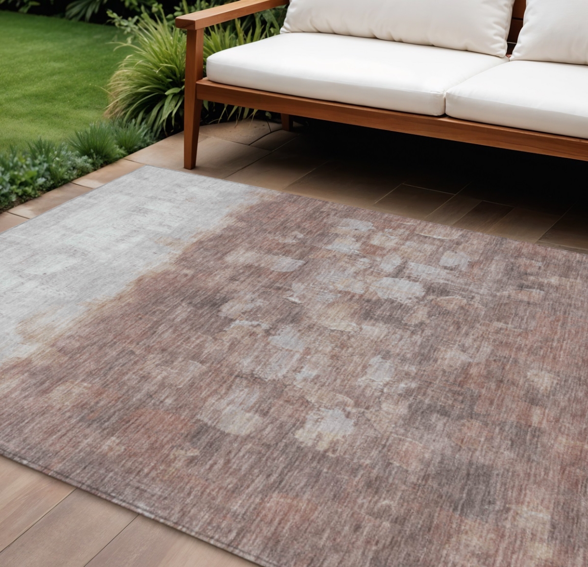 632086 8 x 10 ft. Rust & Silver Abstract Washable Transitional Indoor & Outdoor Rectangle Area Rug