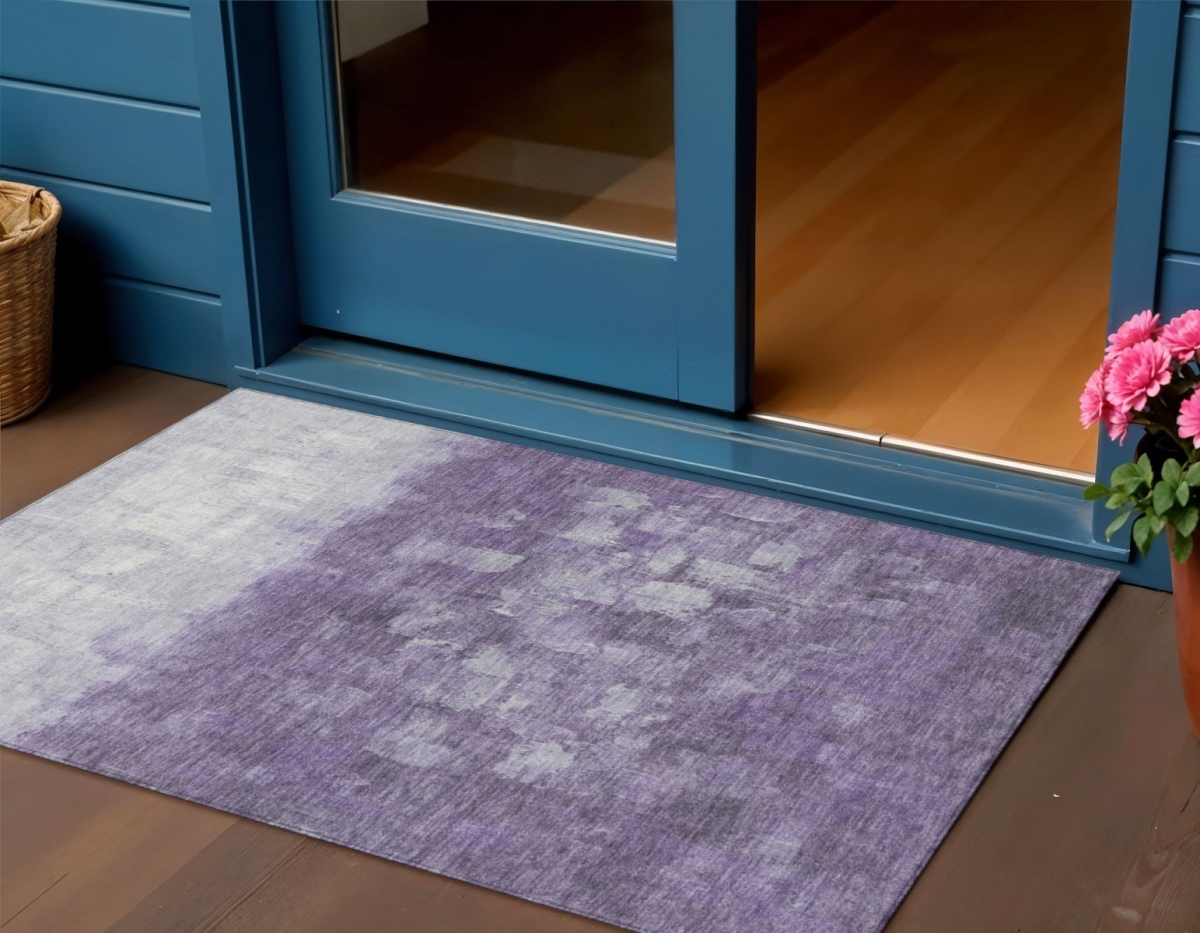 632089 3 x 5 ft. Purple & Silver Abstract Washable Transitional Indoor & Outdoor Rectangle Area Rug