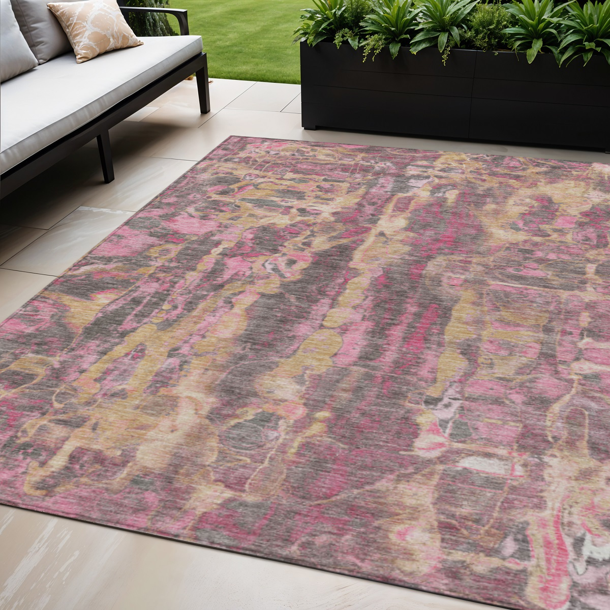632108 5 x 8 ft. Blush & Wheat Abstract Washable Transitional Indoor & Outdoor Rectangle Area Rug