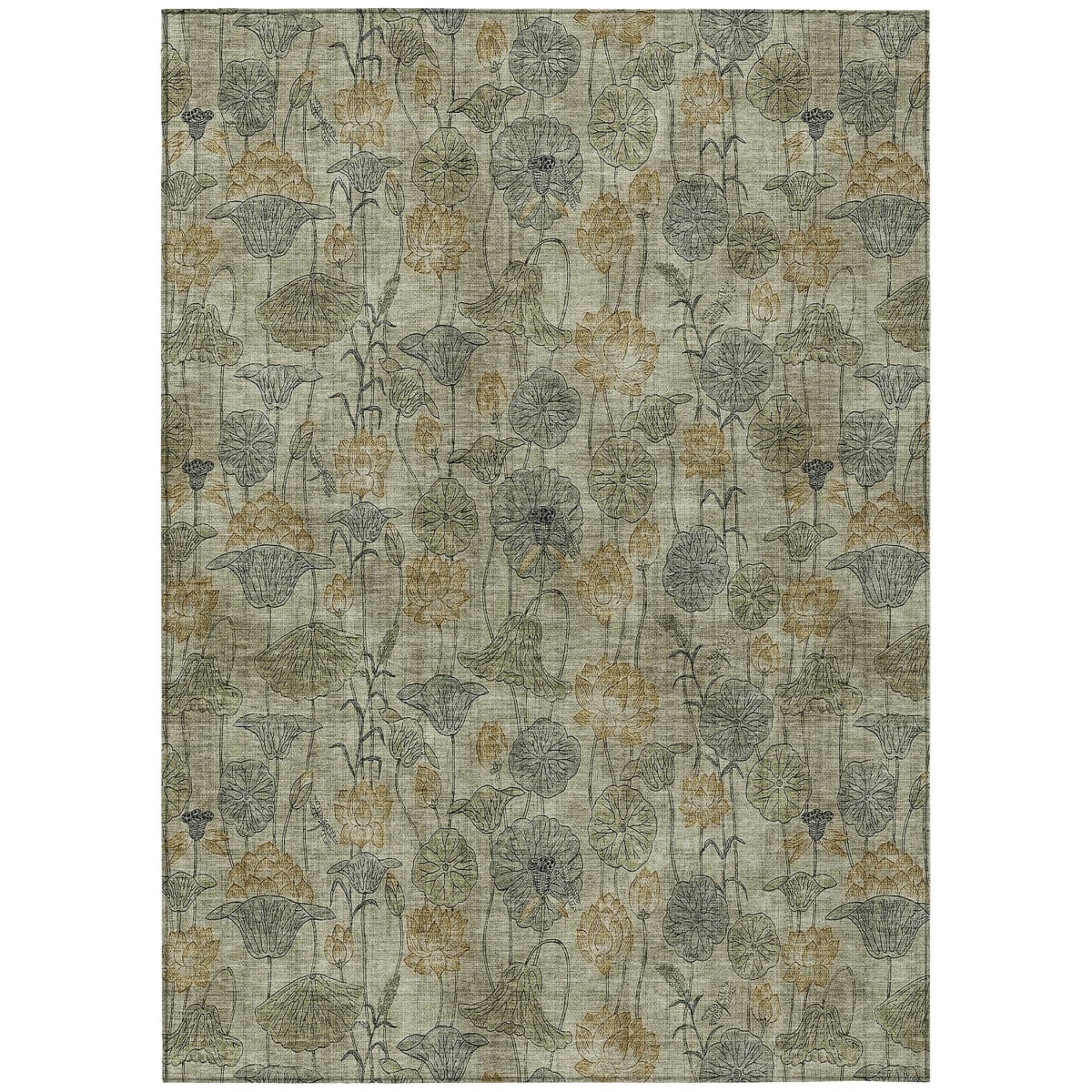 636491 3 x 5 ft. Khaki & Beige Floral Washable Transitional Indoor & Outdoor Rectangle Area Rug