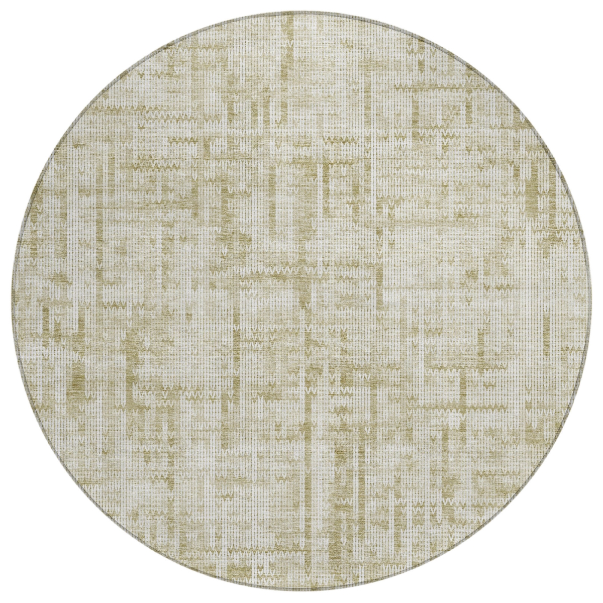 636535 8 ft. Beige & Ivory Striped Washable Transitional Indoor & Outdoor Round Area Rug