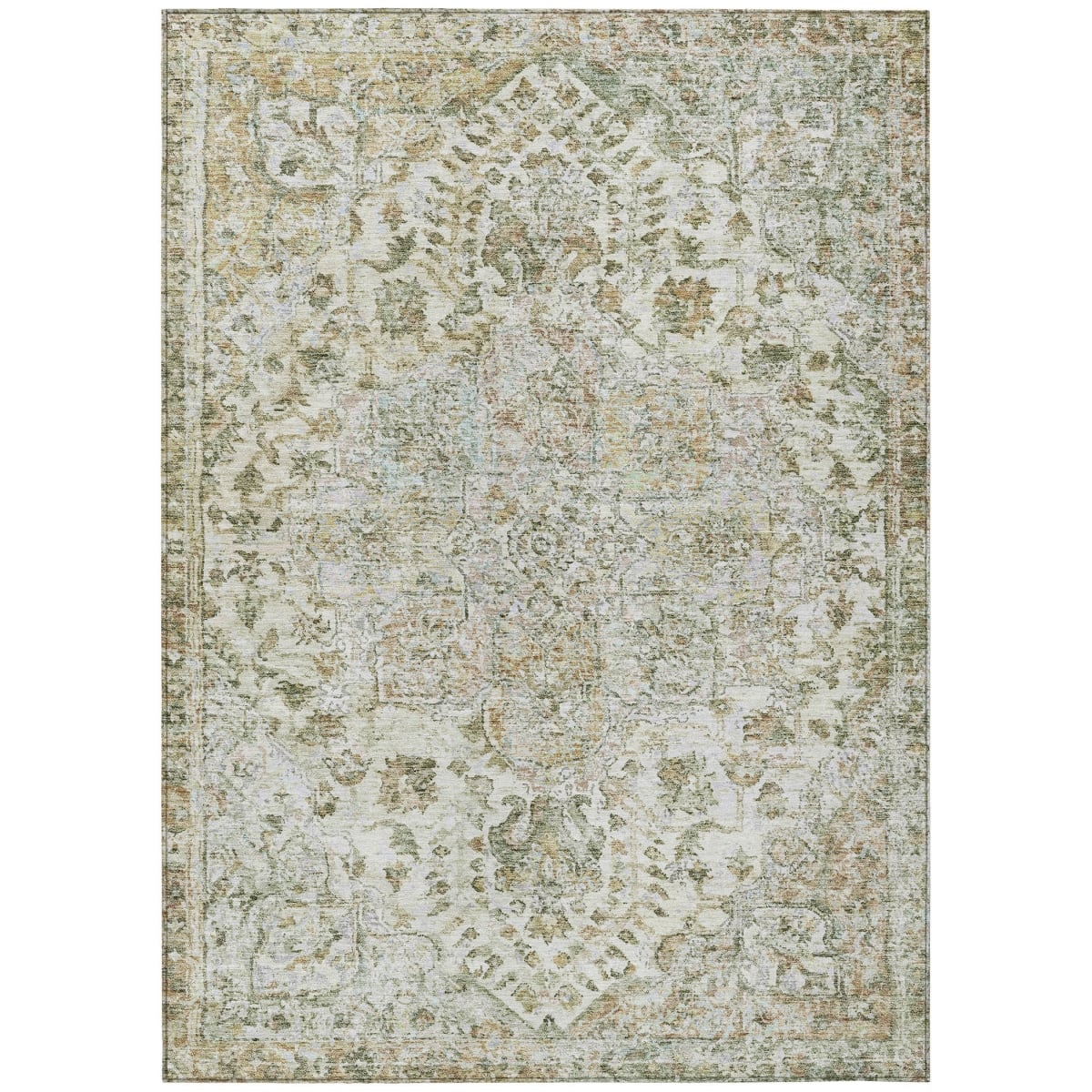 636791 10 x 14 ft. Ivory Beige & Wheat Floral Medallion Washable Traditional Indoor & Outdoor Rectangle Area Rug