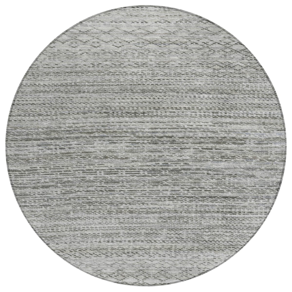 637184 8 ft. Gray & Silver Striped Washable Transitional Indoor & Outdoor Round Area Rug