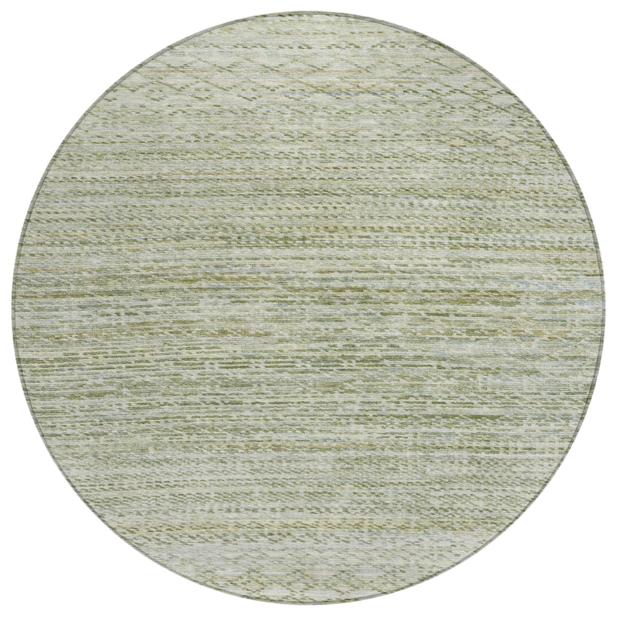 637202 8 ft. Sage & Ivory Striped Washable Transitional Indoor & Outdoor Round Area Rug