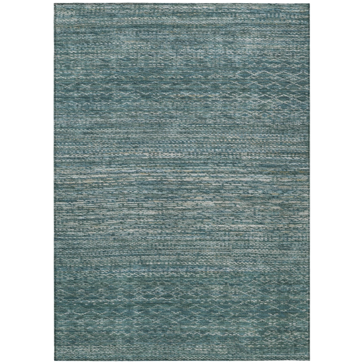 637216 9 x 12 ft. Teal, Blue & Ivory Striped Washable Transitional Indoor & Outdoor Rectangle Area Rug