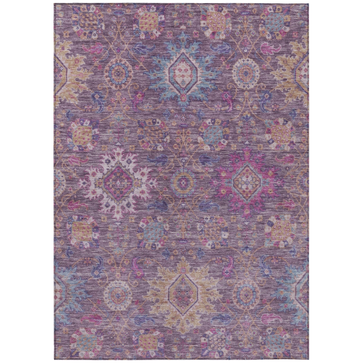 637241 10 x 14 ft. Eggplant Gold & Teal Blue Medallion Washable Traditional Indoor & Outdoor Rectangle Area Rug