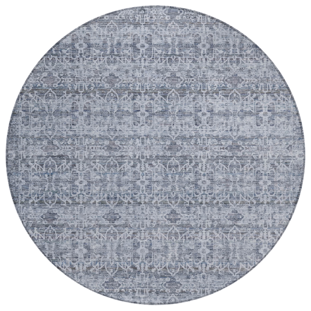 637262 8 ft. Blue & Ivory Striped Washable Transitional Indoor & Outdoor Round Area Rug