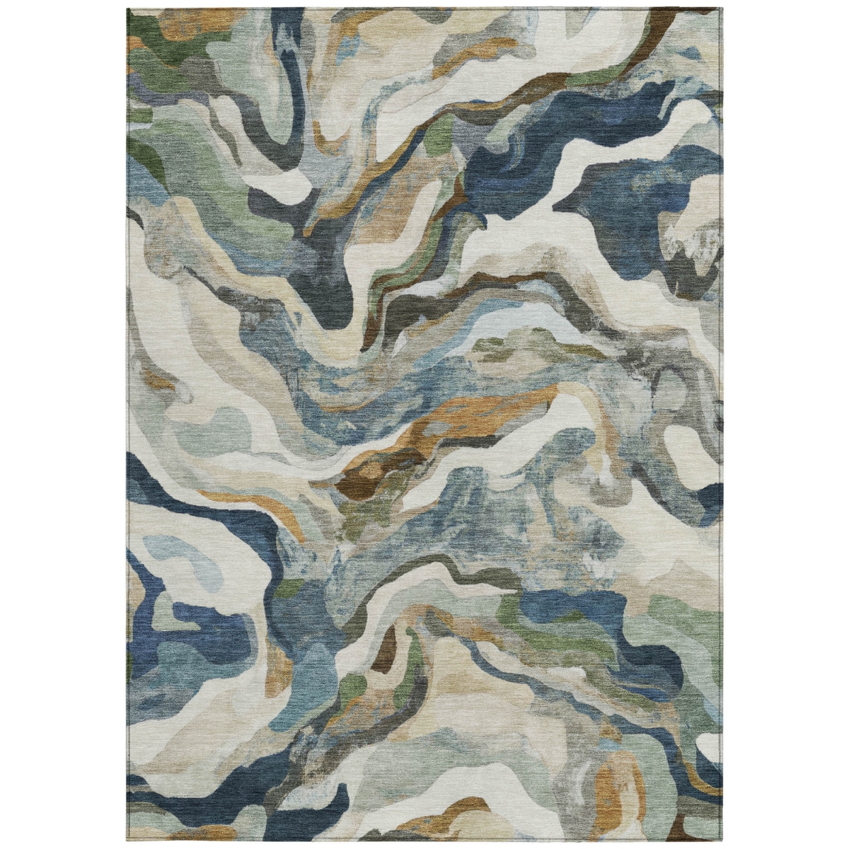 637507 5 x 8 ft. Denim Blue, Ivory & Gold Abstract Washable Transitional Indoor & Outdoor Rectangle Area Rug