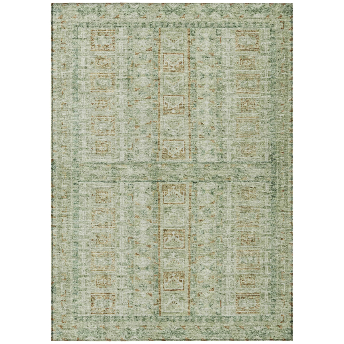 637860 9 x 12 ft. Green & Gold Striped Washable Transitional Indoor & Outdoor Rectangle Area Rug