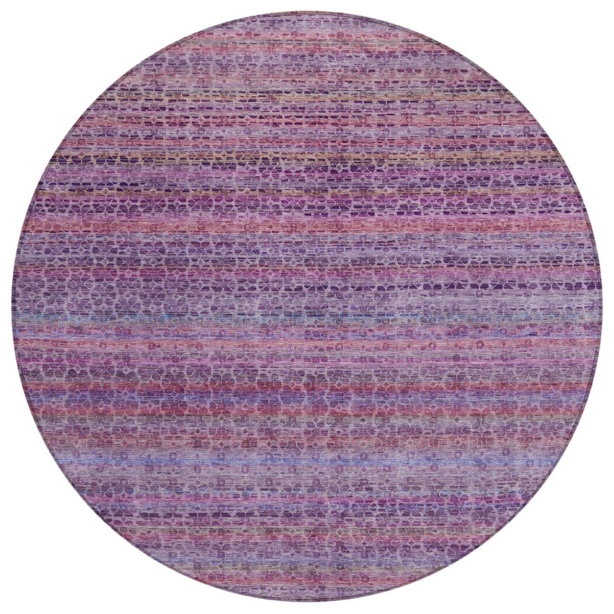 637352 8 ft. Purple Pink & Blue Striped Washable Transitional Indoor & Outdoor Round Area Rug