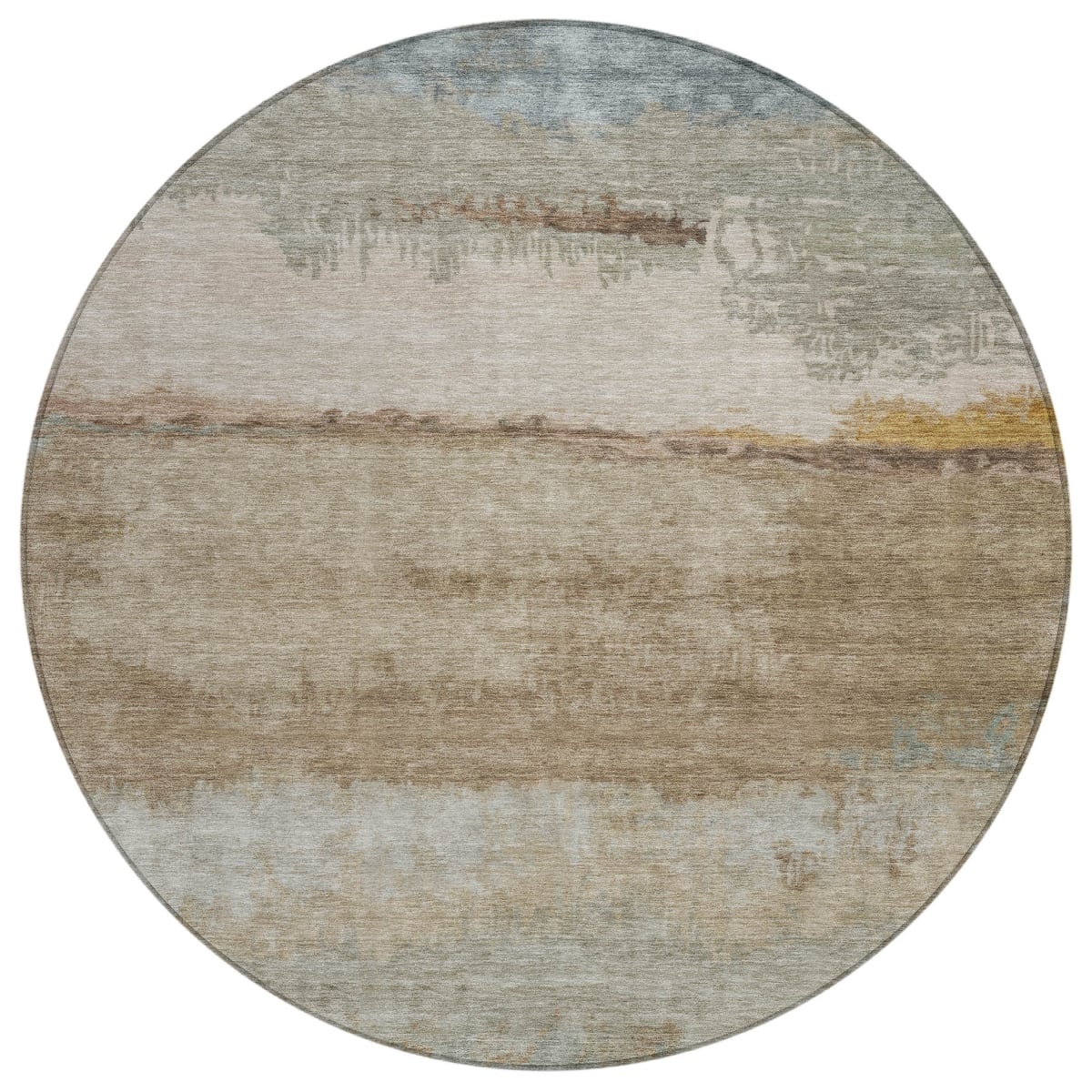 637364 8 ft. Beige Taupe & Ivory Abstract Washable Transitional Indoor & Outdoor Round Area Rug