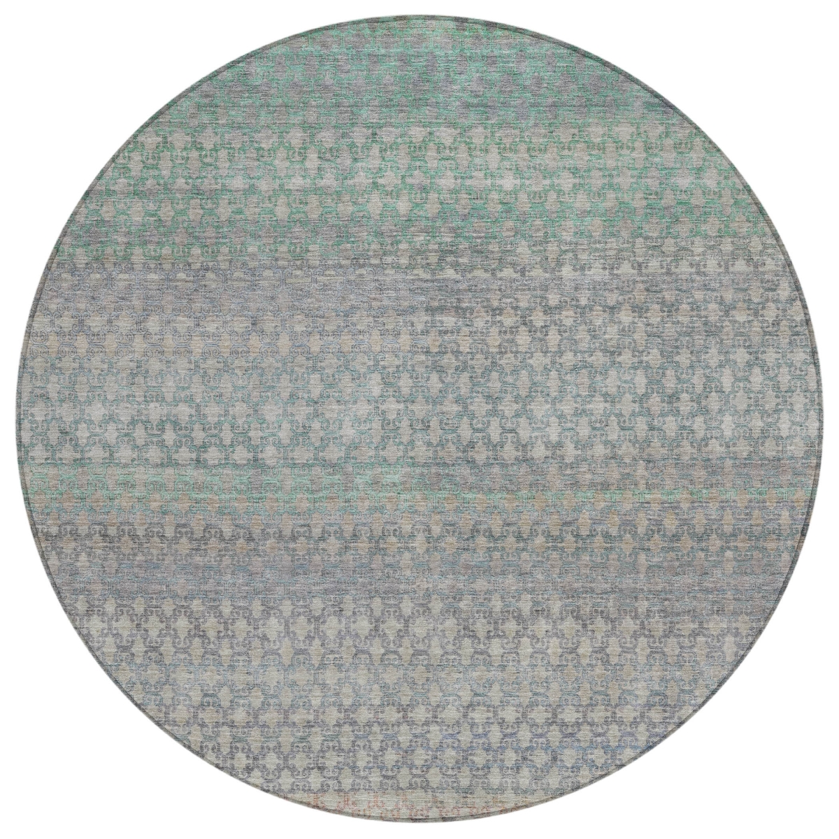 637406 8 ft. Beige & Pale Aqua Abstract Washable Transitional Indoor & Outdoor Round Area Rug