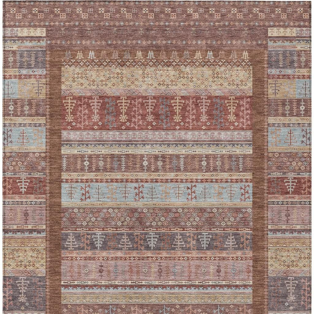 637456 9 x 12 ft. Rust Coral & Beige Striped Washable Transitional Indoor & Outdoor Rectangle Area Rug