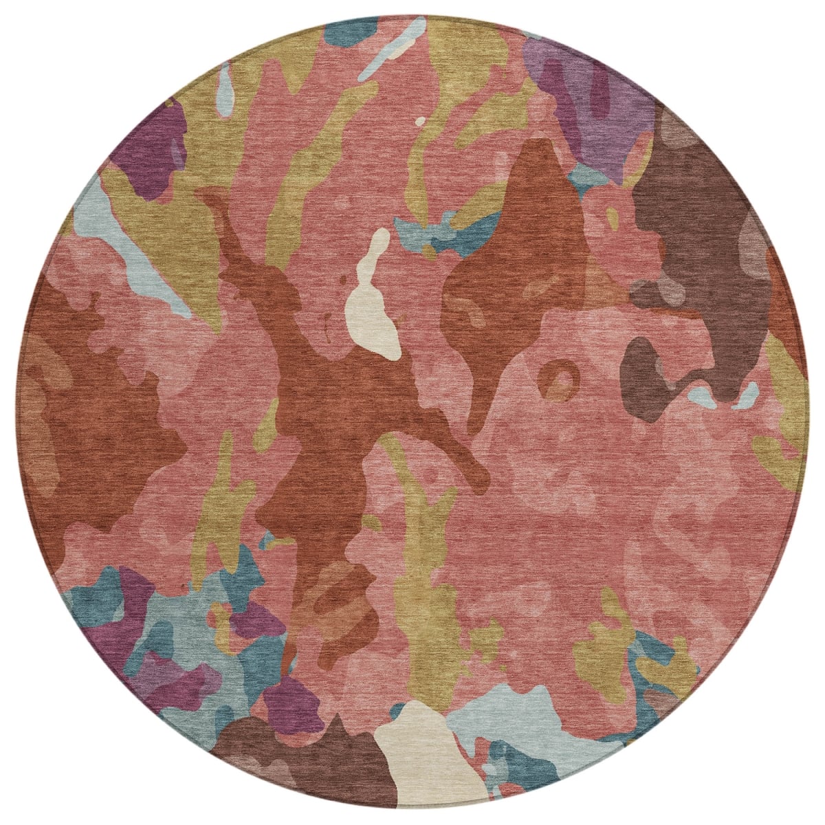 637490 8 ft. Pink Ivory & Purple Abstract Washable Transitional Indoor & Outdoor Round Area Rug