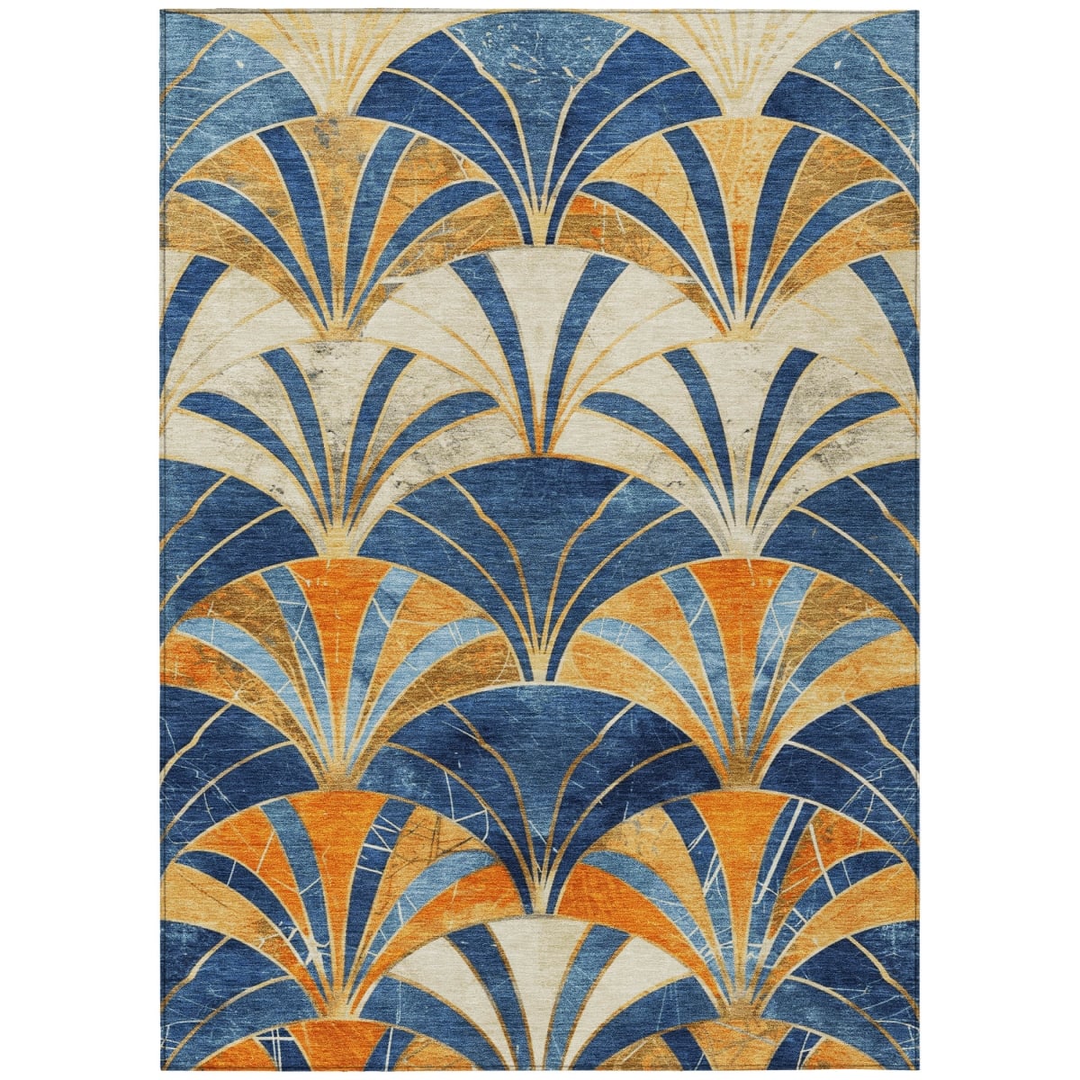 637918 5 x 8 ft. Blue Orange & Ivory Geometric Washable Transitional Indoor & Outdoor Rectangle Area Rug