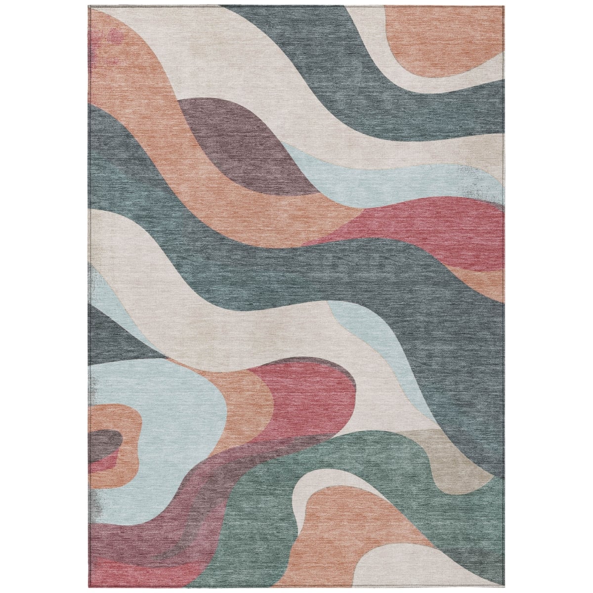 638020 5 x 8 ft. Coral Teal, Blue & Ivory Abstract Washable Transitional Indoor & Outdoor Rectangle Area Rug