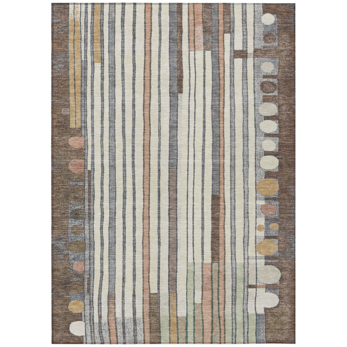 638142 8 x 10 ft. Brown Ivory & Peach Geometric Washable Transitional Indoor & Outdoor Rectangle Area Rug